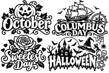 Fototapeta premium October holidays collection with pumpkin and Halloween icons