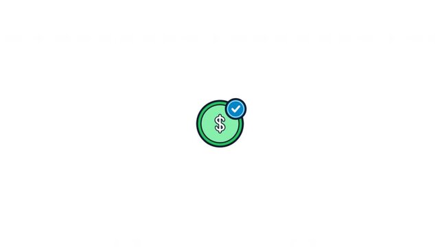 Green dollar icons with blue checkmarks on white background