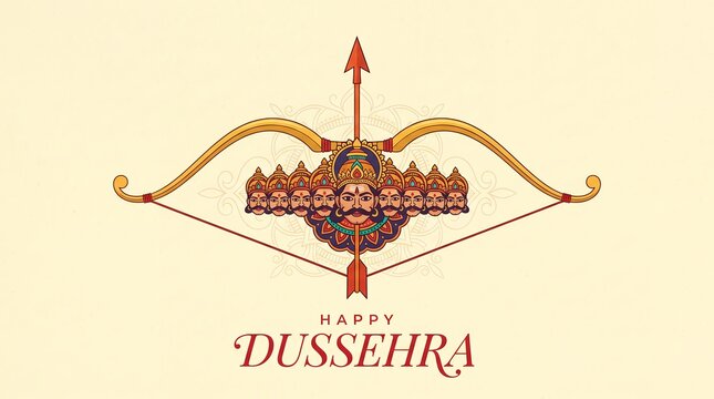 Ten headed Ravana with bow and arrow Dussehra illustration