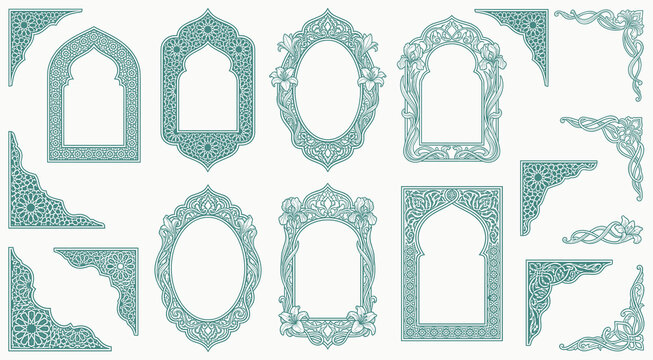 Vintage ornamental frame and decorative border collection isolated on white background, elegant elements for invitations, branding and templates.