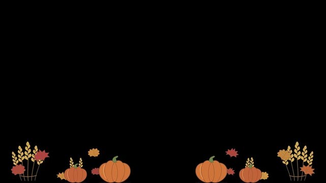 Autumn harvest lower third border with pumpkins and wheat, fall season decorative frame on alpha channel, rustic thanksgiving animation