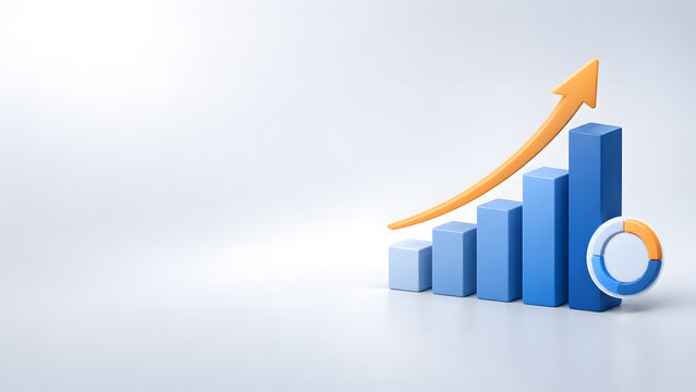 Progress Tracking Rising Bar Chart with Upward Arrow and Progress Dial Business Growth Concept