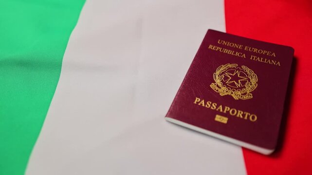 Italian Passport On Tricolor Italian Flag