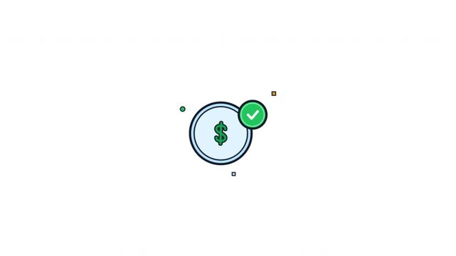 Dollar coin icons with green check mark for payment verification