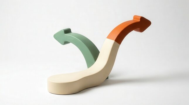 Wooden directional arrow split into two different colored paths representing choices.