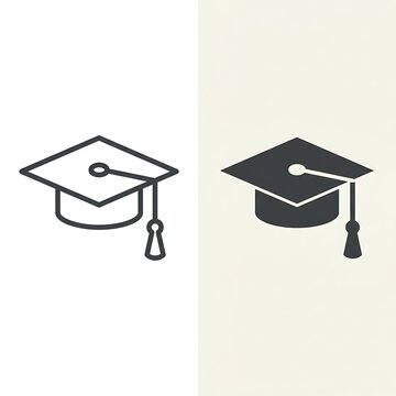 Two variants of a graduation cap icon for education and academic study projects