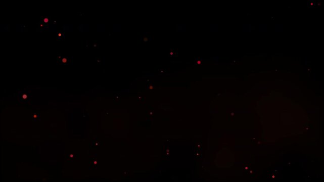 Tiny red embers and sparks drifting in dark background with faint smoky haze