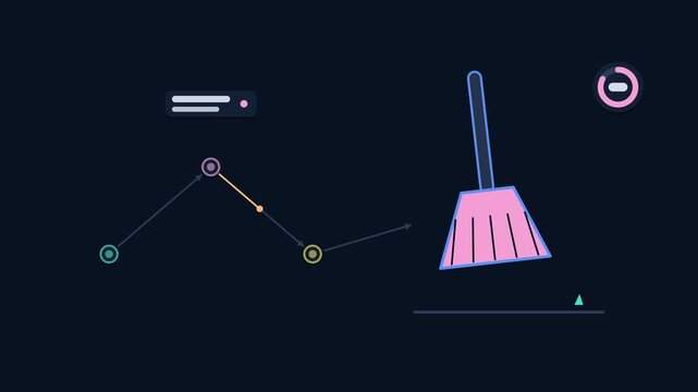 Animated clean after party scene in a modern dark mode style with neon purple and violet accents and placeholder cards on a dark background. Smooth 4K seamless loop with room for text. Widescreen 16:9