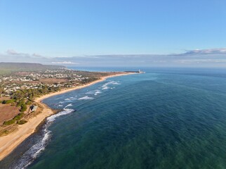 aerial view of the endless natural sandy coast Playa Mangueta between El Palmar de Vejer and Zahora, lightouse Faro de Trafalgar at the horizon, Costa de la Luz, Andalusia, Spain © keBu.Medien