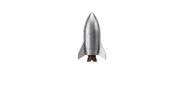 Metallic toy rocket ship isolated on transparent background