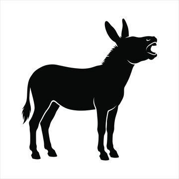 Donkey braying with open mouth silhouette vector illustration on white