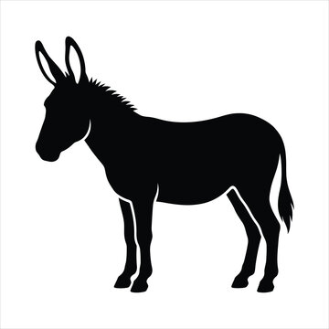 Donkey standing side view silhouette vector illustration isolated on white