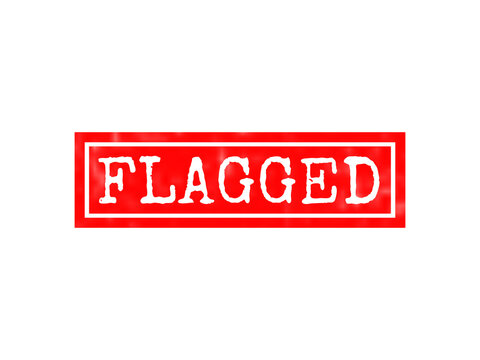 A rectangular red rubber stamp with the word flagged written in white capital letters on a solid black background, for moderation labels isolated on a transparent background