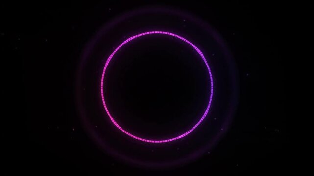 Radial circular audio visualizer with glowing neon pink and purple equalizer sound wave bars animation video background