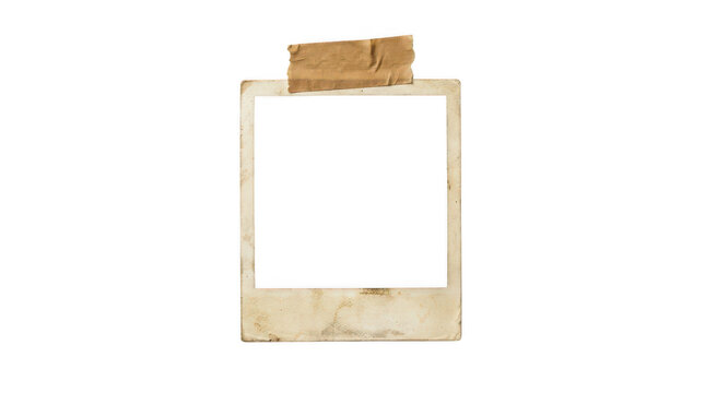 Old vintage polaroid photo frame isolated on transparent background