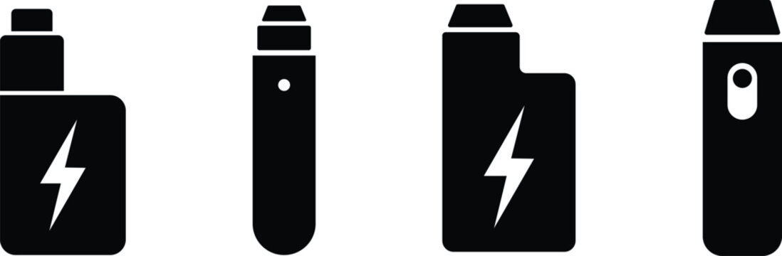 Vape icon set. Electronic cigarette vector icons. Electronic smoke device. Atomizer vape solid. Electronic smoking device. Vaping device.