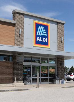 Aldi Discount Supermarket. Aldi sells a range of grocery items, including produce, meat and dairy at discount prices.