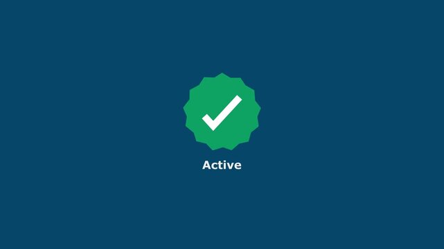 Animated green checkmark icon with active status label for user interface tick