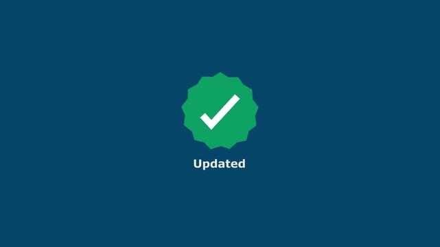 Animated green checkmark icon with updated text notification for software ui and digital systems