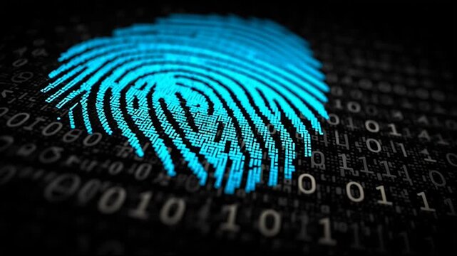 fingerprint on a black background social media innovative cyber security network, using interconnected nodes to represent business partnerships on the Smart digital Innovation city with connection net