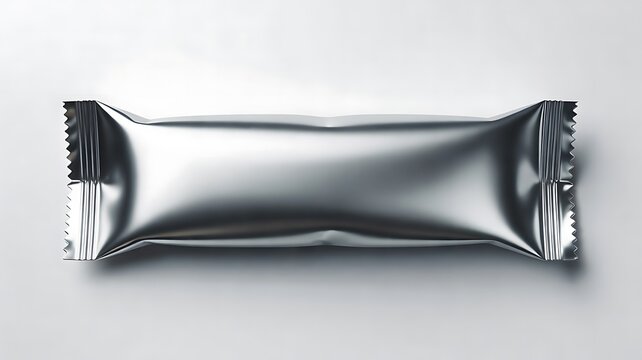 Silver metallic foil wrapper with sealed edges isolated on a clean white background