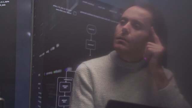 Software development use computer working at office are assisting algorithm systems or verifying code. Programmer engineer or IT using artificial intelligence on laptop analysis or writing coding