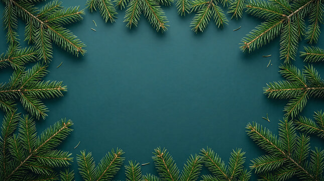 Festive christmas background with evergreen branches framing a central empty space