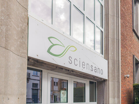 23 September 2026, Brussels, Belgium. Sciensano public health research institute entrance with prominent institutional logo