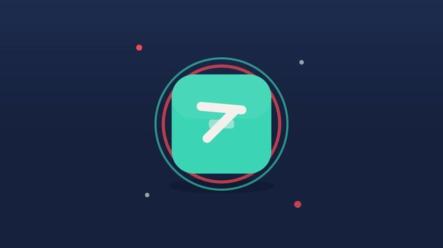 Hamburger menu icon morphing into X close button, teal rounded square with cream bars, ripple rings, flat vector UI animation on navy background, seamless loop