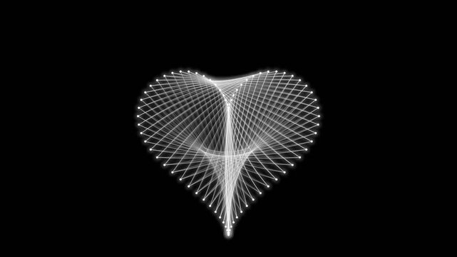 White String Art Heart Shape With Glowing Dots On Black abstract background