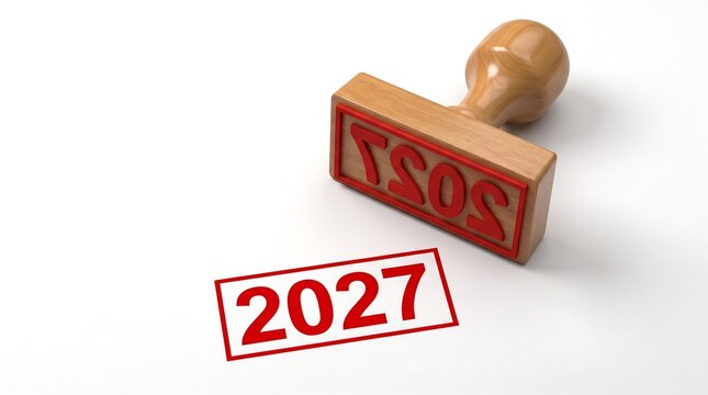 Realistic rubber stamp with the letters TSOS and a red 2027 imprint on a white surface