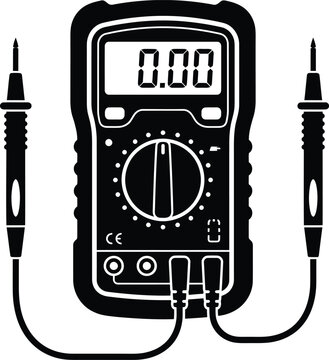 Electronic multimeter vector icon featuring a black digital testing tool illustration isolated on a white background for electrical, engineering, and repair work projects