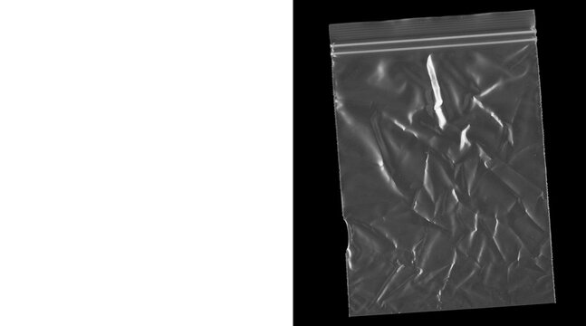 Wrinkled plastic bag texture, transparent zip lock pouch with light reflections, clear polyethylene baggie overlay for product packaging