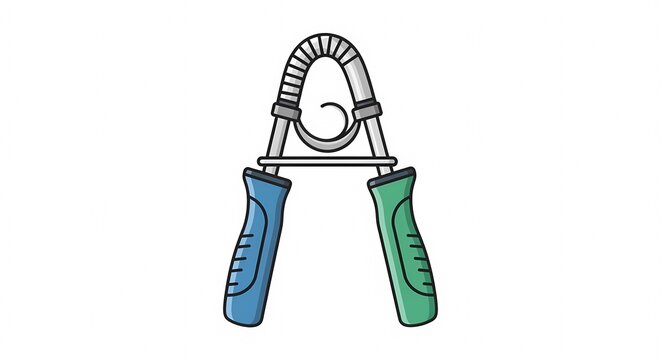 Hand Gripper Device for Strength Training and Forearm Muscle Building, Ergonomic Design with Blue and Green Handles on a White Background