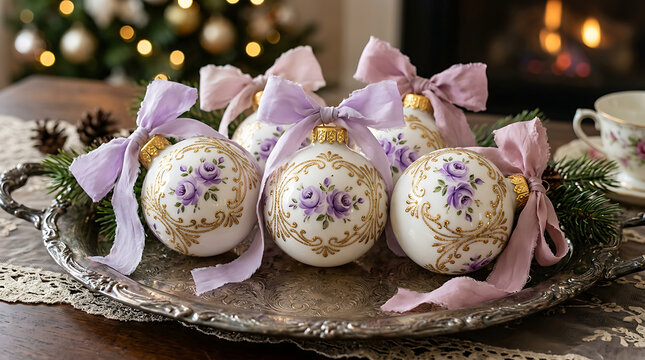 Colorful decorated eggs in a festive silver tray with candles