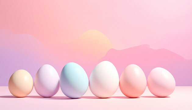 Pastel Easter Eggs in a Row on Pink Background