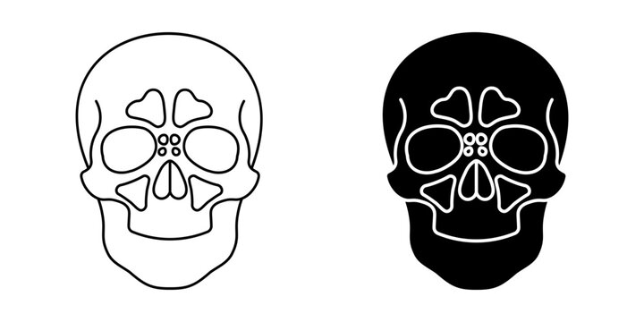 Human paranasal sinuses icon for medical cranium nasal ent anatomy flat outline and silhouette in black