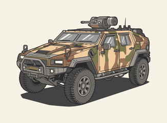 Fototapeta premium Illustration Camouflage Armored Military Vehicle Offroad Truck Clip Art Graphic