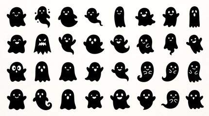 Obraz premium Collection of hand drawn ghost silhouettes for halloween decorations isolated on a white background for design projects