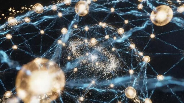 Abstract neural network with glowing nodes and connecting lines.