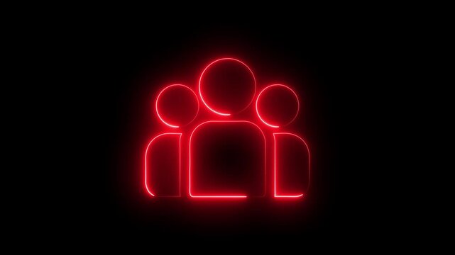 Group people man icon glowing animation saber video on black background. Contact with user icon animation on black background. Profile sign, contact icon animation online icon video animation. 4K