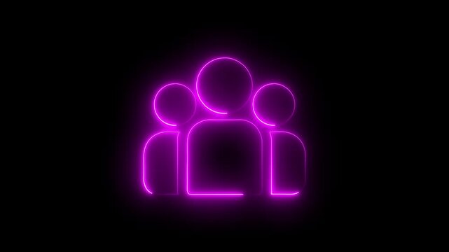 Group people man icon glowing animation saber video on black background. Contact with user icon animation on black background. Profile sign, contact icon animation online icon video animation. 4K
