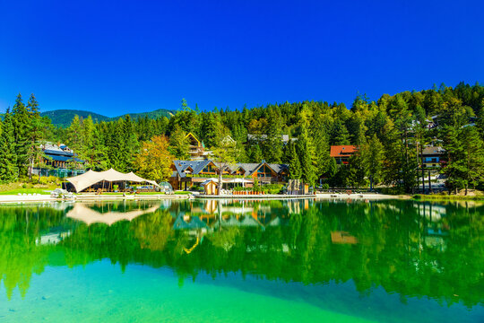 Lake Jasna in Kranjska Gora, Slovenia &ndash; Turquoise Alpine Lake, Forest and Mountain Resort