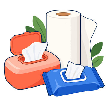 Toilet paper roll and tissue products with green leaves