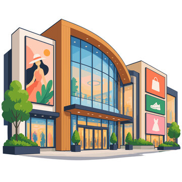 Modern retail storefront with curved glass facade and fashion displays