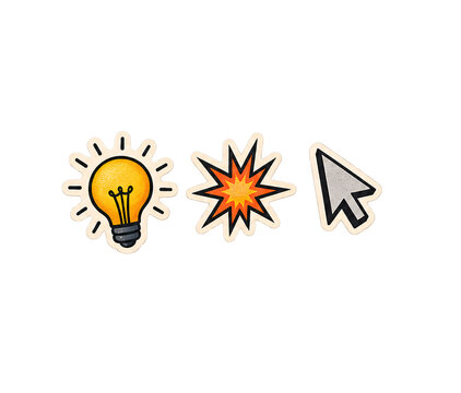 Graphic Designer Creative Workspace and Vector Software Tools Sticker Collection Sheet