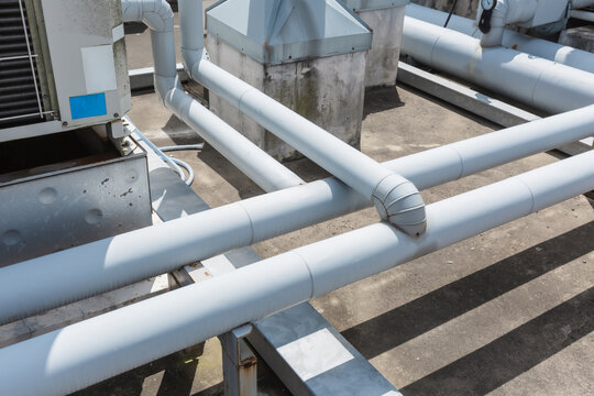 Horizontal Water Pipes and Pipe Joint on Industrial Rooftop