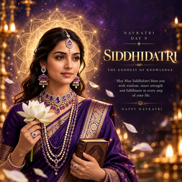 Maa Siddhidatri Navratri Greeting With Lotus and Sacred Book