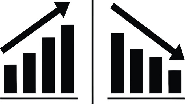 Business growth and decline bar chart icons showing financial success