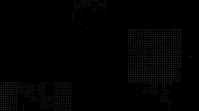 Animated abstract technology random dots and grid background with white dot matrix grid blocks, digital cyber data array flashing, futuristic hi tech screen.